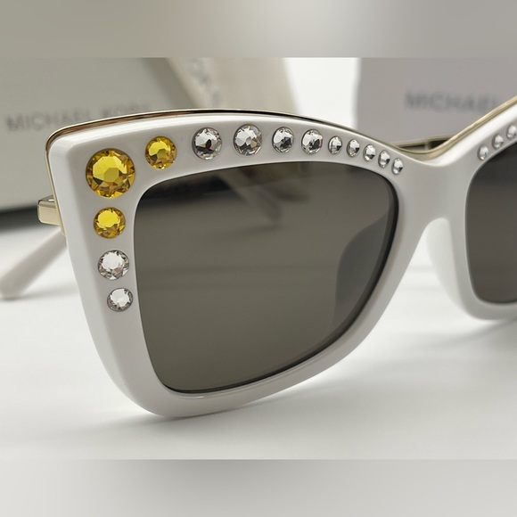 Michael Kors White Gold Crystal Cat Eye Sunglasses - Picture 9 of 16